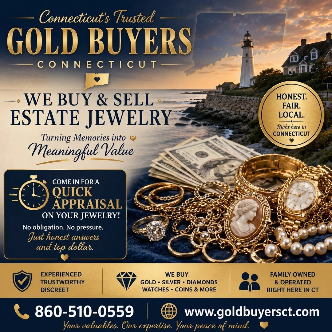 💍✨ Have Estate Jewelry Sitting in a Drawer?

Turn unwanted jewelry into cash with Connecticut's trusted estate jewelry experts!

We BUY &amp; SELL estate jewelry, gold, silver, diamonds, watches, coins, and more. Whether you're downsizing, settling 