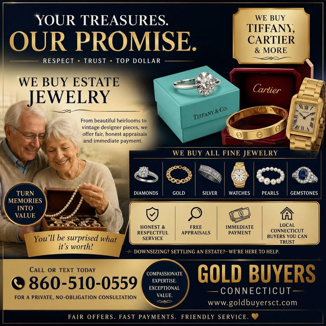 ✨ Turn Family Heirlooms Into Lasting Value ✨

Are you downsizing, settling an estate, or simply curious what your jewelry is worth?

We purchase estate jewelry, vintage pieces, luxury watches, diamonds, gold, silver, and sought-after designer brands 