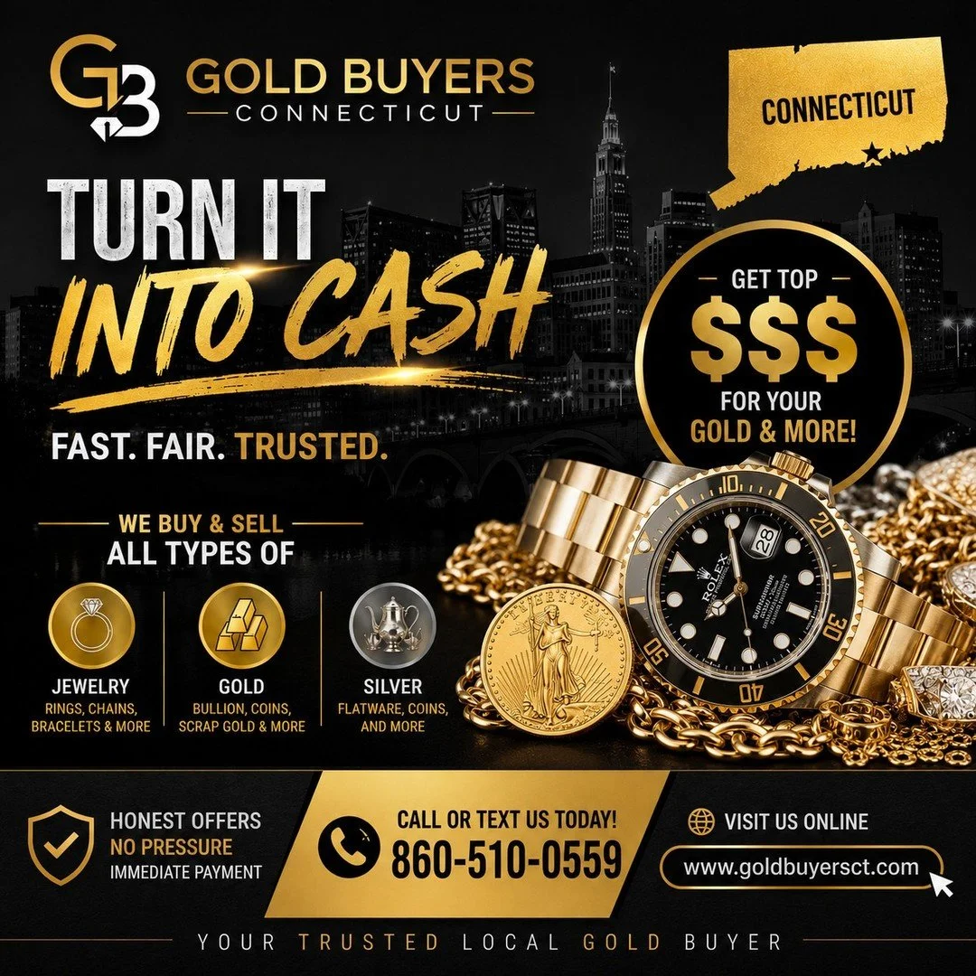 💰✨ Turn your unwanted jewelry into CASH! ✨💰

Got broken chains, old rings, gold coins, silver, luxury watches, or jewelry you no longer wear? Bring them to Gold Buyers Connecticut and get a fair, honest offer&mdash;on the spot.

✅ We Buy Gold
✅ We 