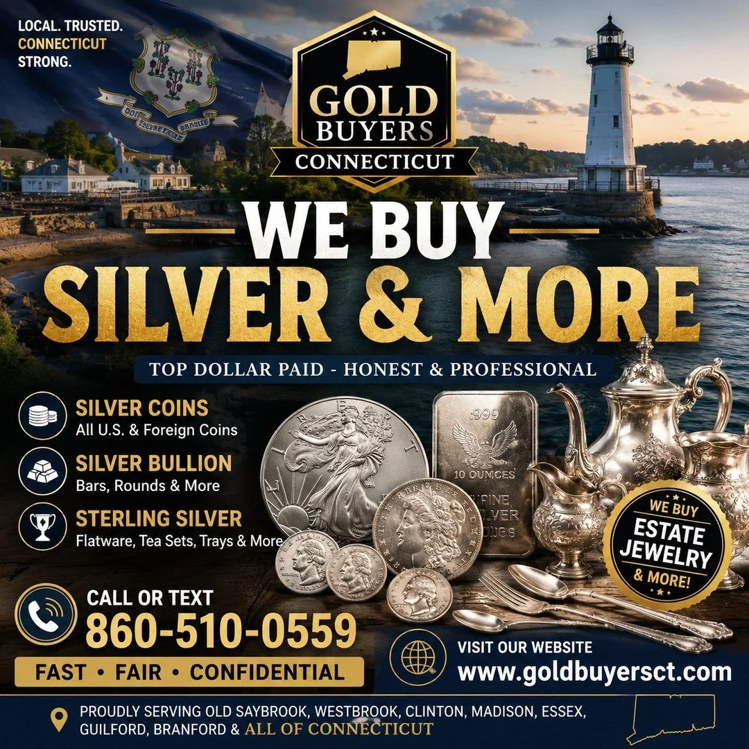 💰 Turn Your Silver Into Cash with Gold Buyers Connecticut! 💰

Have silver coins, bullion, sterling flatware, or unwanted silver jewelry collecting dust? We pay competitive prices with honest, professional service you can trust.

✔️ Silver Coins (U.