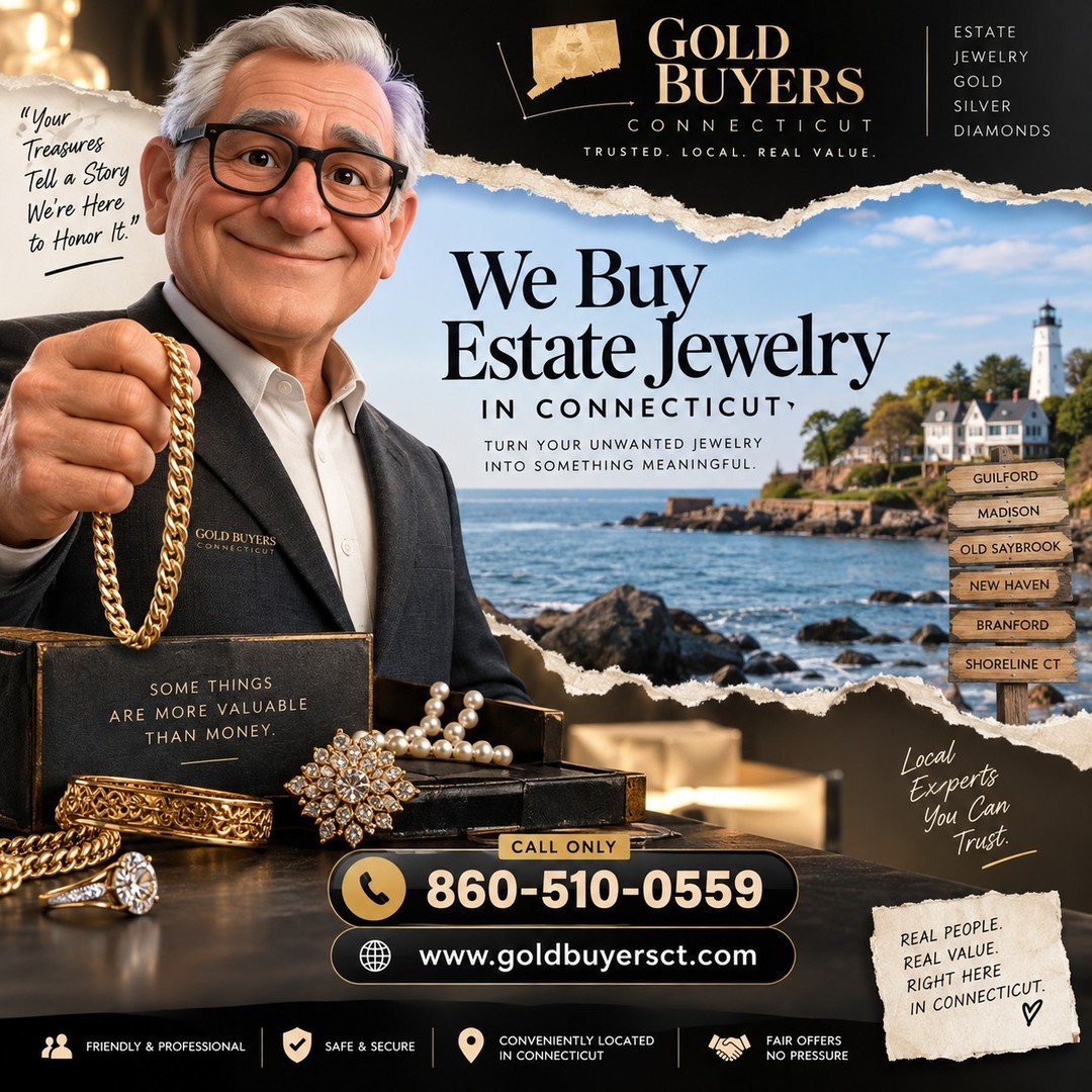 💍 Thinking About Selling Estate Jewelry?

Jewelry can hold generations of memories&mdash;but when it&rsquo;s time to sell, you deserve a local buyer you can trust.

At Gold Buyers Connecticut, we purchase estate and inherited jewelry throughout the 