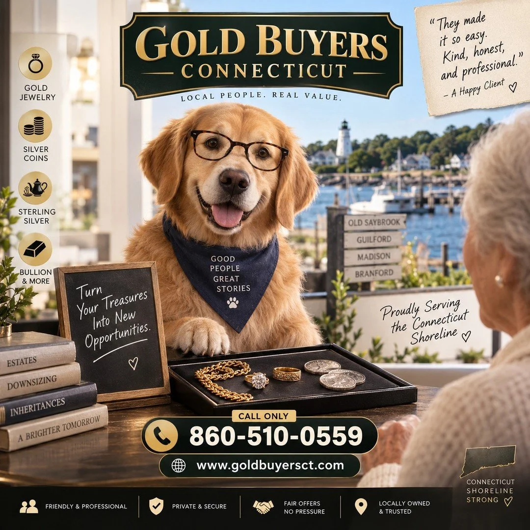 💛 Your Jewelry Has a Story. When It&rsquo;s Time to Sell, We&rsquo;re Here to Help.

Have old jewelry, inherited pieces, silver coins, or sterling silver tucked away at home? At Gold Buyers Connecticut, we make the process comfortable, private, and 