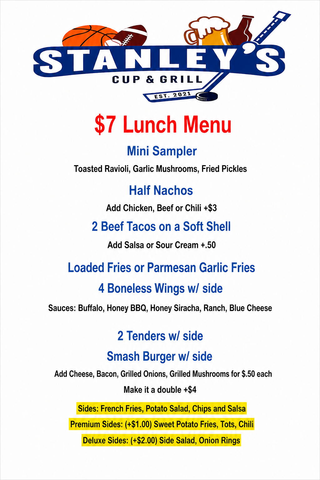 Great food, cold drinks, and live sports every day at Stanley's Cup and Grill in Overland, MO.