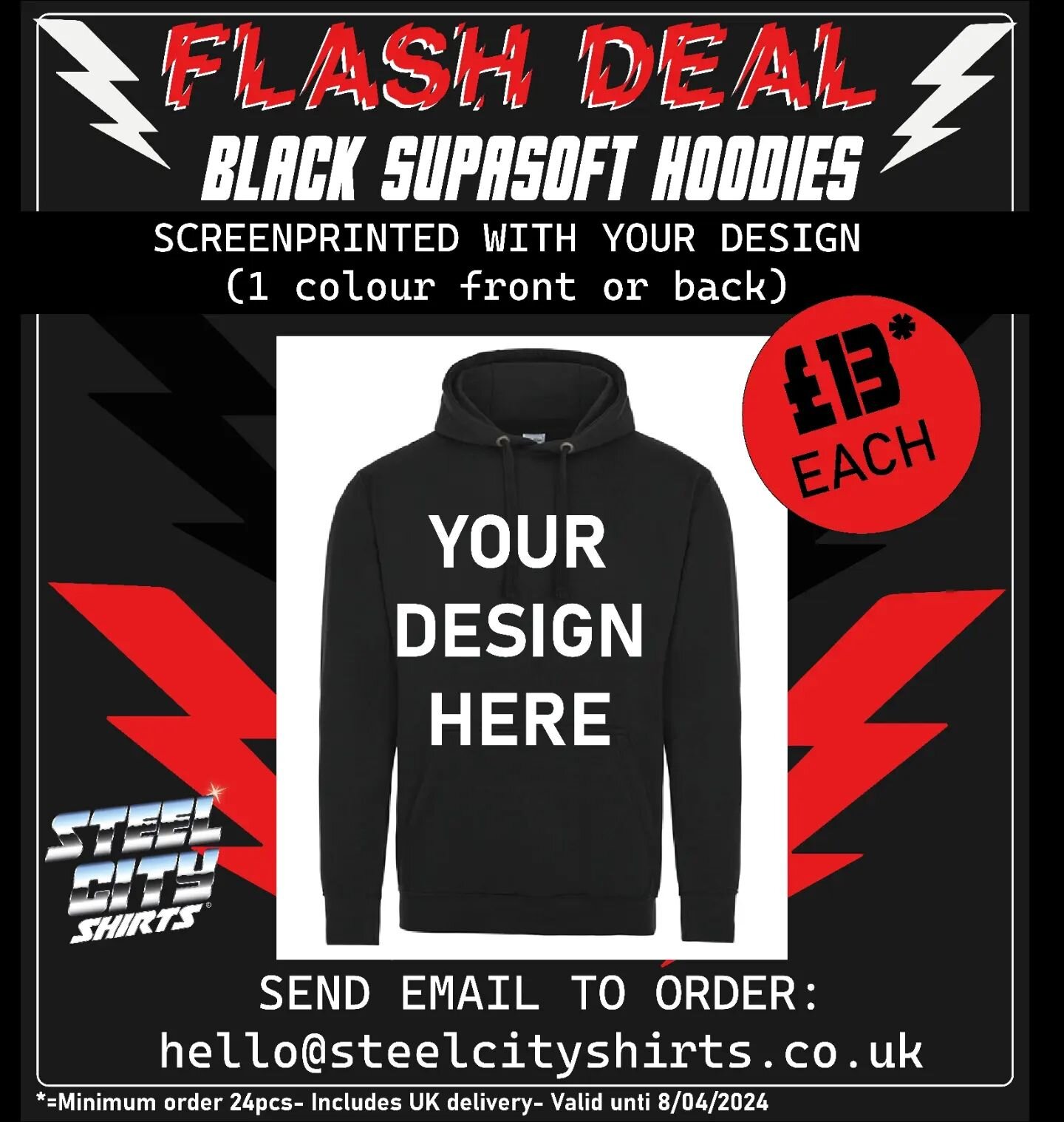 Calling UK businesses/ bands/ clothing brands!

I`m starting some flash deals for screenprinting on selected items- each will be up for just a couple of days⚡⚡⚡

It`s a great chance to grab a bargain, but you need to be quick! 

Here are the first on