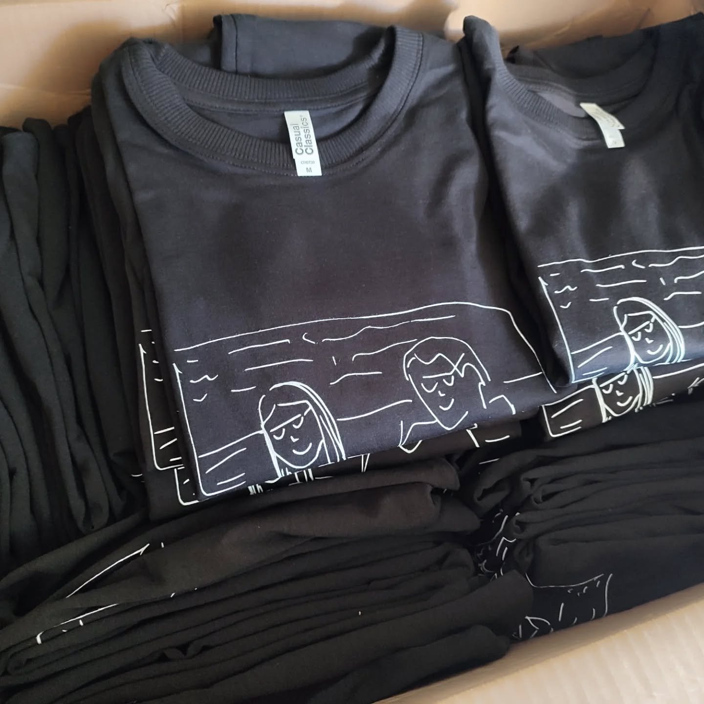 White ink on black shirts will always be a classic ⬜⬛Oversized @casualclassicsuk shirts screen printed for Epiploke 

@absoluteapparelltd 
#screenprinting #bandshirts #streetwear #shirtprinting #sheffieldbusiness