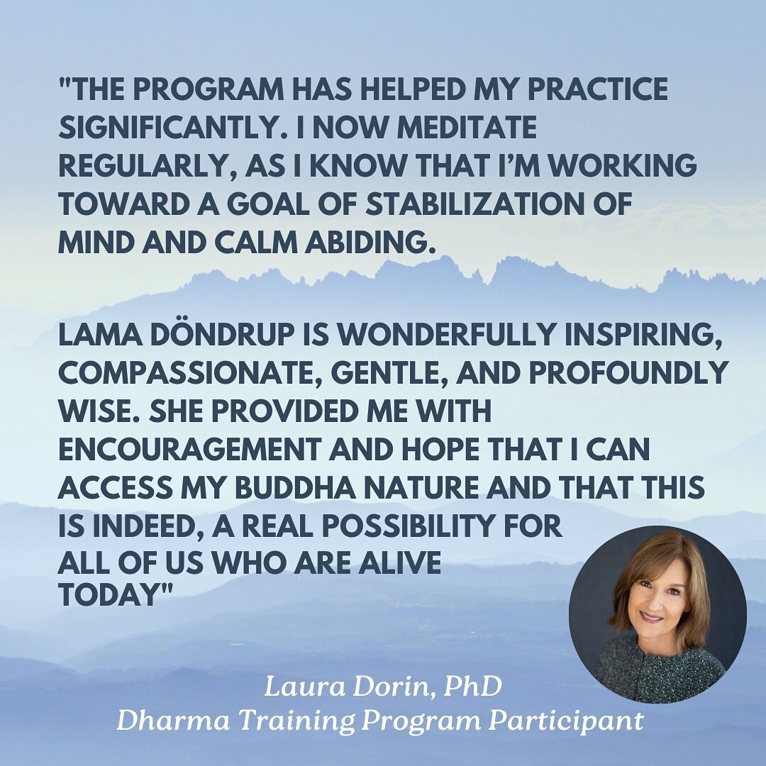 We asked our students how the Dharma Training Program has impacted their lives and practice. Here, therapist Laura Dorin shares some highlights of her own experience-- compassionate guidance by Lama D&ouml;ndrup and Susan Shannon, enhancment of her m