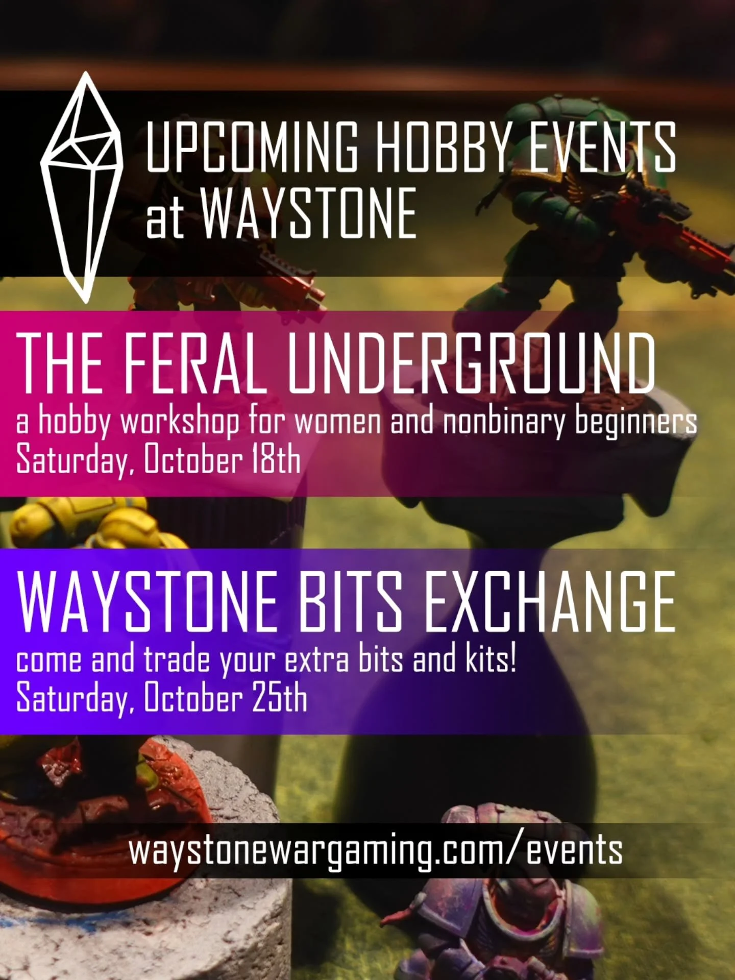 Fall is here and it's time to get cozy with some hobby projects. Paint little weird space murderers and goblin goobers with us! 🍁🎃🍄

More details at waystonewargaming.com! (Link in bio)