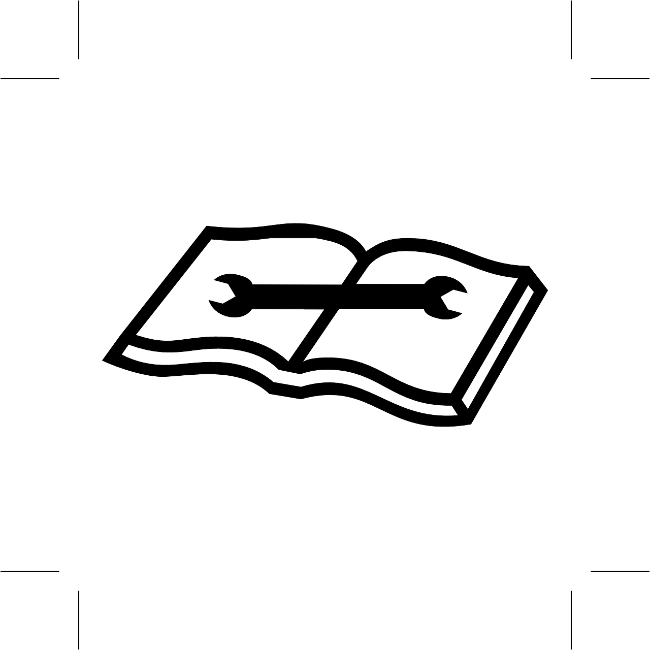 Black outline icon of an open book with a wrench and a screwdriver crossed inside.