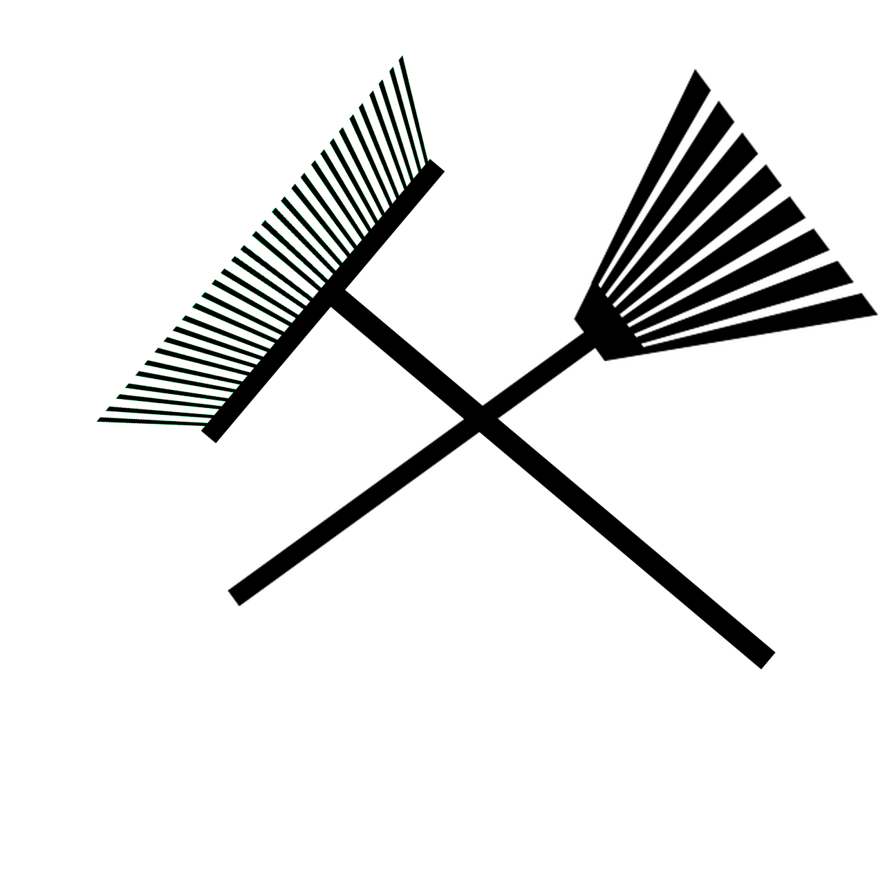 Two rakes cross handles.