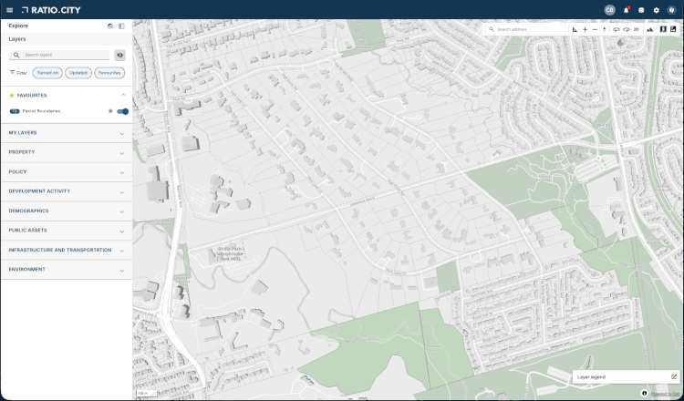 Ratio.City secondary panel showing dataset information