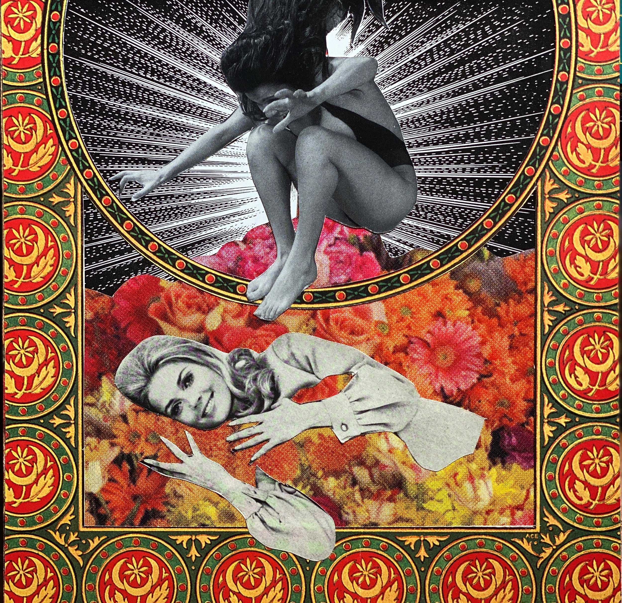 "Don’t get too Comfortable", 2020, Hand cut paper collage on board with resin, unframed, 7x7"