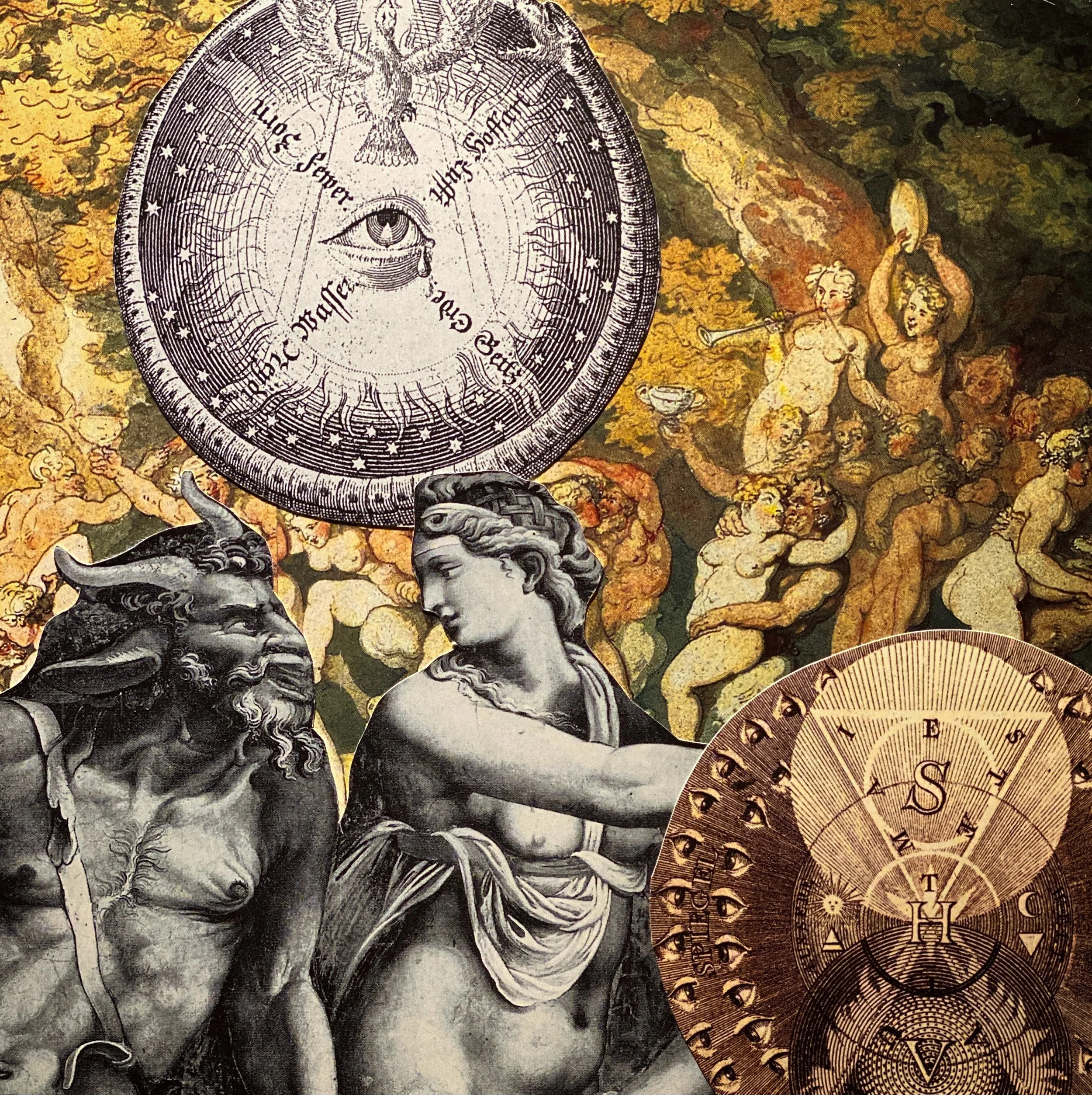 "Valentine's Day", 2021, Hand cut paper collage on board with resin, unframed, 7x7"