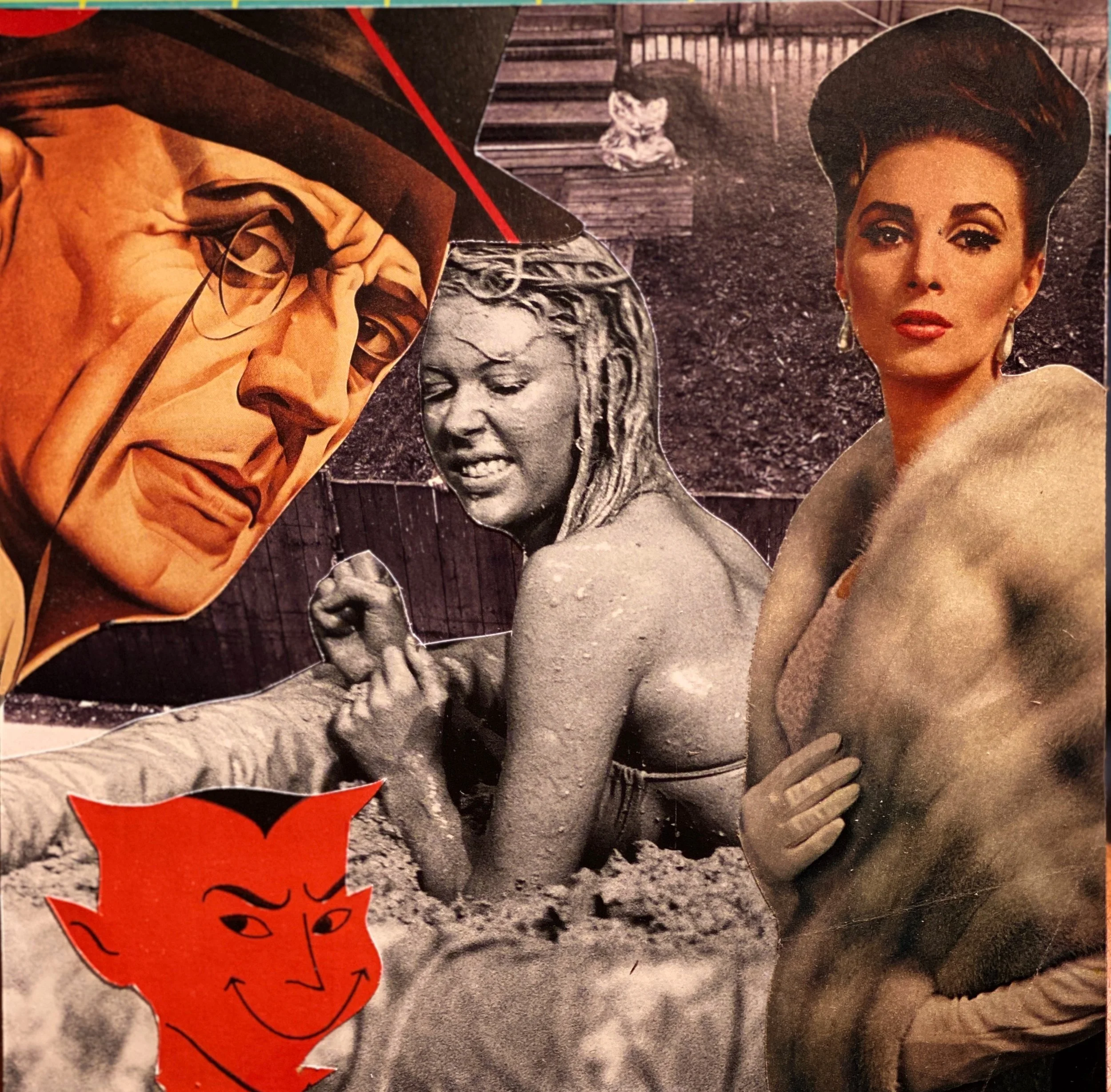  "And That's when Penny was Cut-Off from the Family Inheritance", 2020, Hand cut paper collage on board with resin, unframed, 7x7"