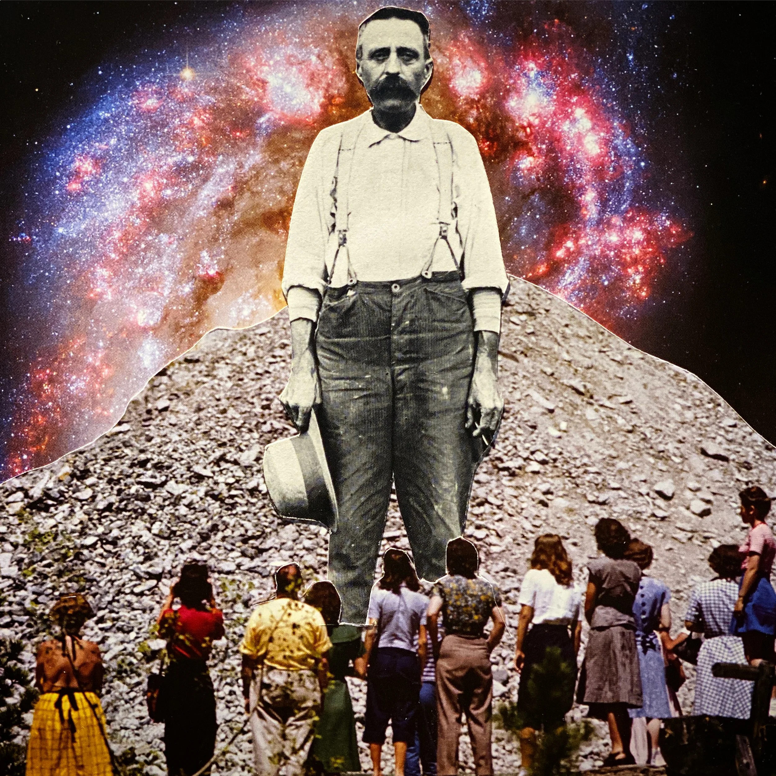 "Zeus on Mount Olympus", 2021,Hand cut paper collage on board with resin, unframed, 7x7"