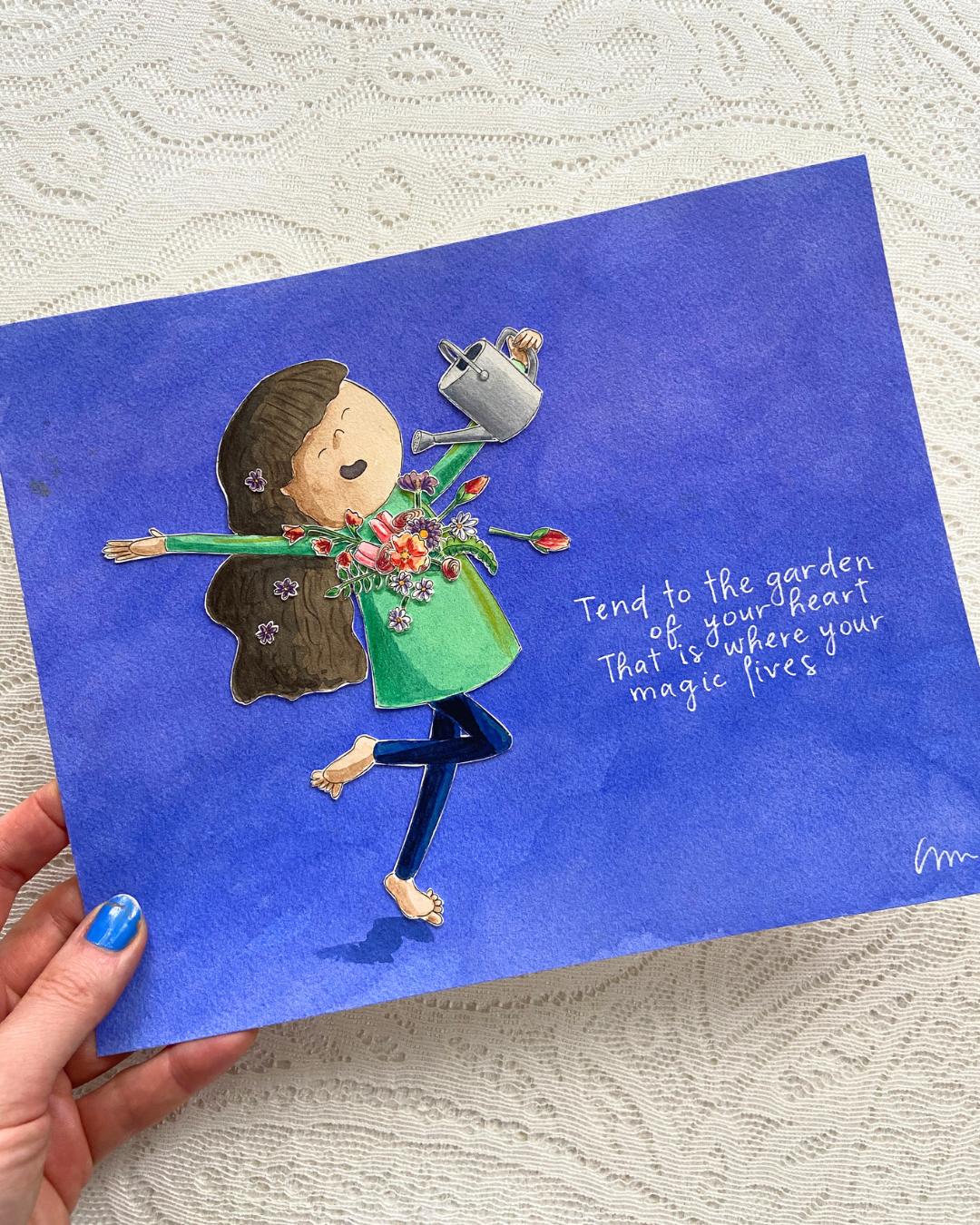 Tend to Your Garden - 8x10 Original Watercolour Collage Painting