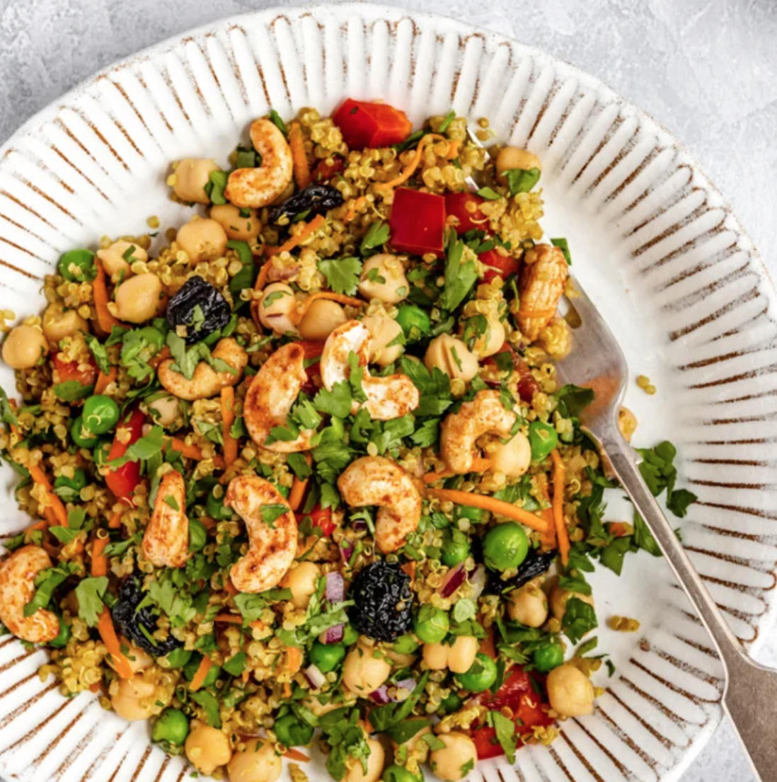 Curry Cashew Chickpea Quinoa Salad