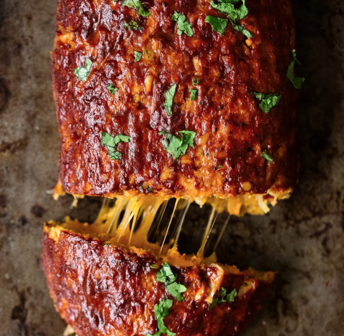 Cheddar Stuffed Sweet Potato BBQ Turkey Meatloaf