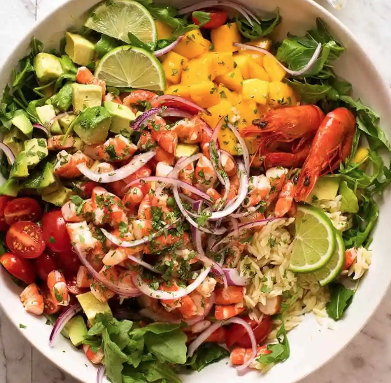 Prawn Mango Avocado Salad with Lime Dressing
