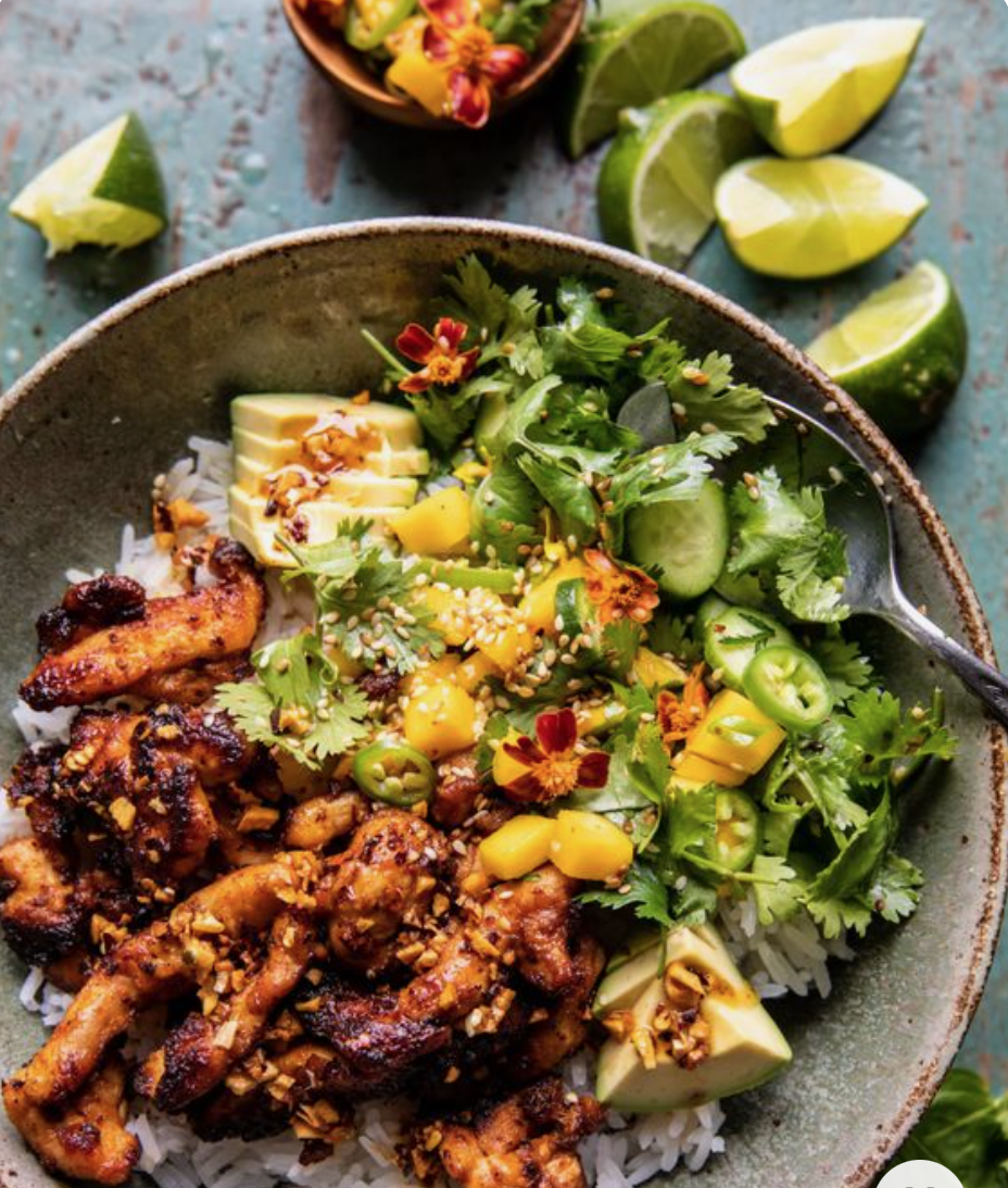 Chicken Mango Cucumber Rice Bowl