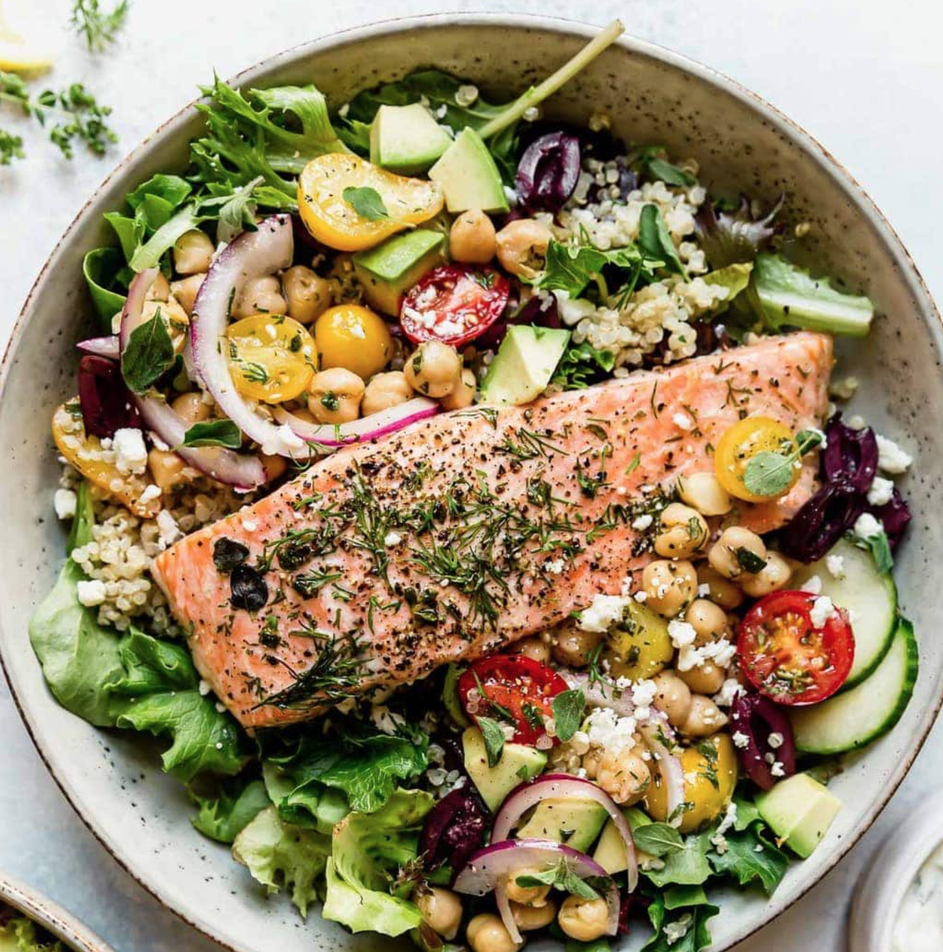 Salmon Salad Bowl with Tzatkiki sauce