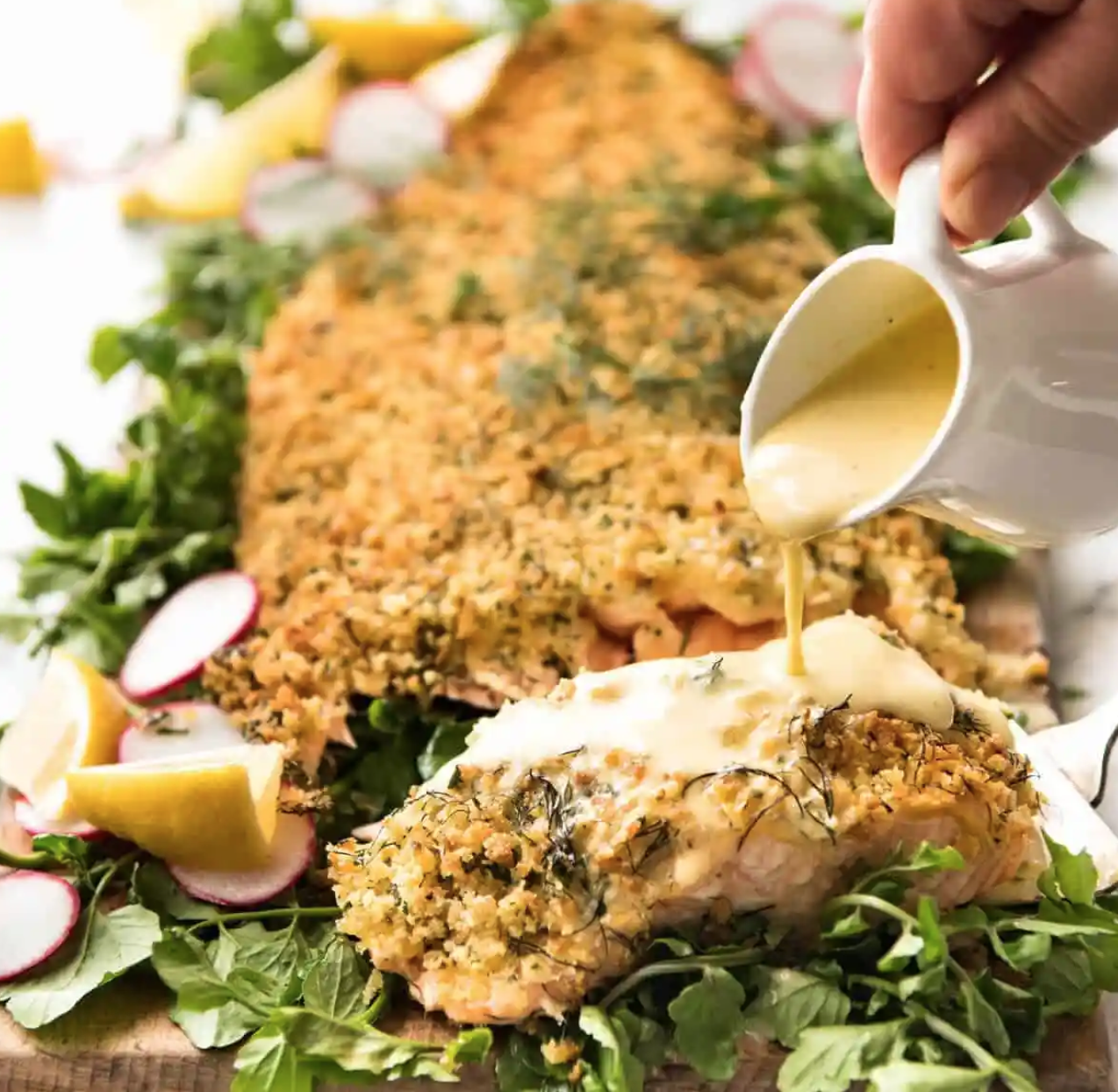 Parmesan Crusted Salmon With Lemon Cream Sauce