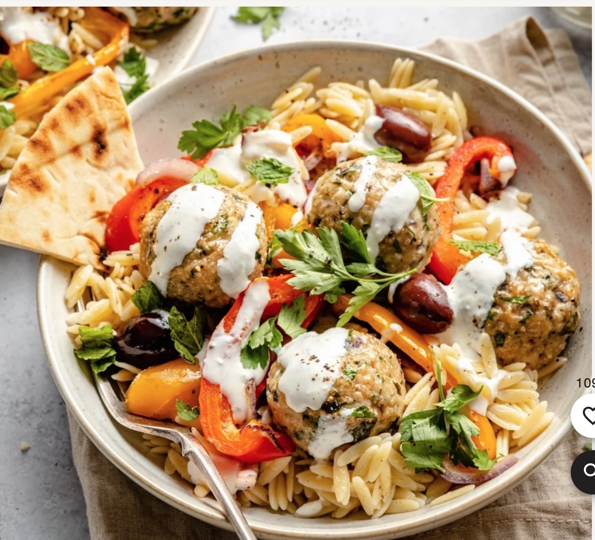 Greek Meatballs with Lemon Orzo and Feta Yoghurt Sauce