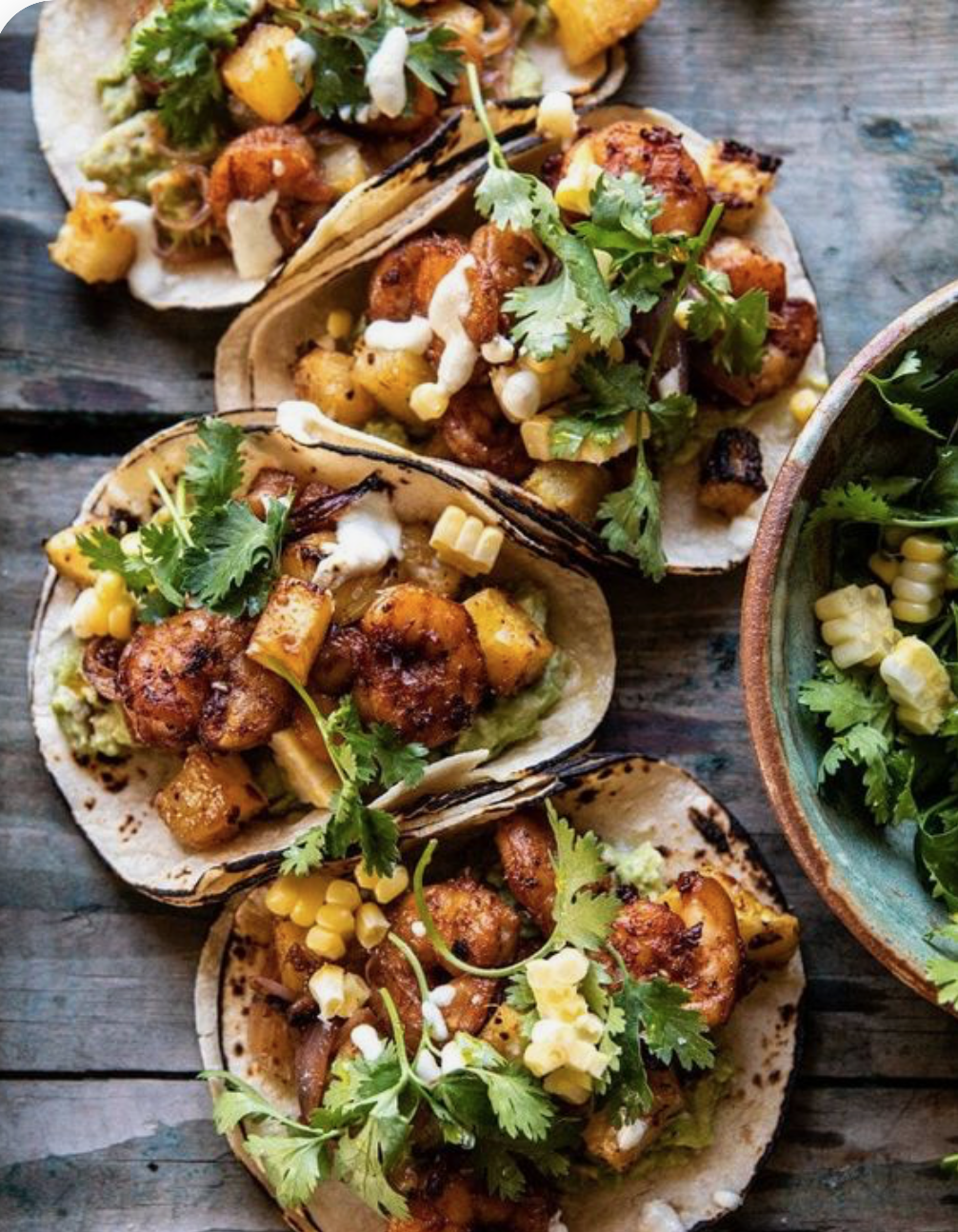 Pineapple Prawn Tacos with Creamy Jalapeno Sauce