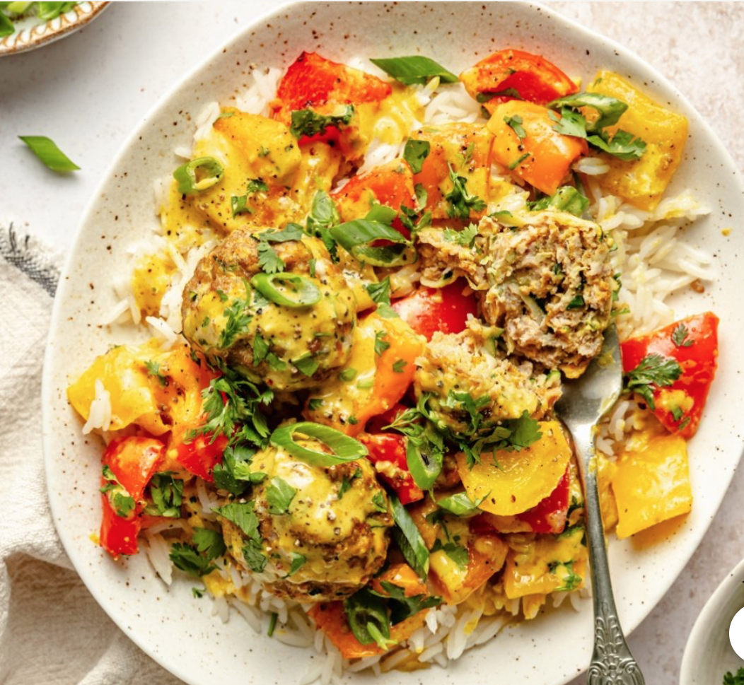 Zucchini Chicken Meatballs With Coconut Curry Sauce