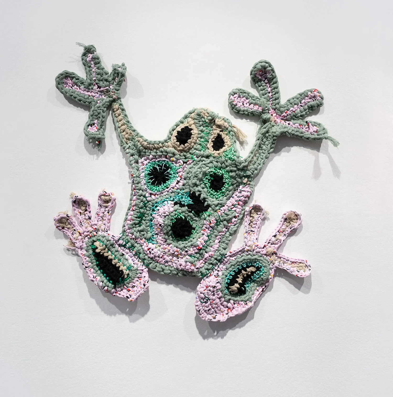 Artist_Cristina Salas_Rana Marsupial Andina_2025_crochet recycled fabric and thread_21_x28_.jpg