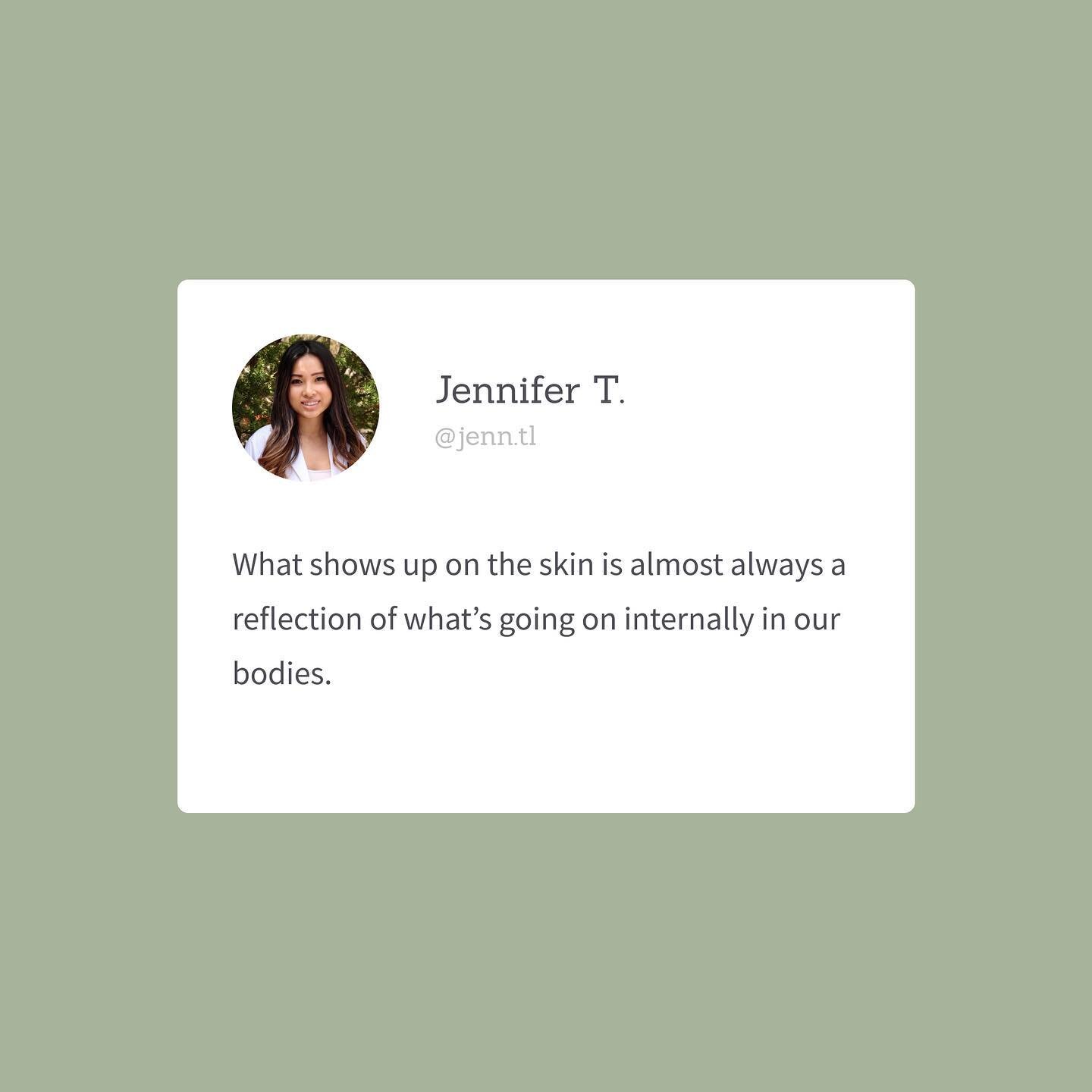 Treating the skin with a whole-body approach means that what&rsquo;s going on inside your body is also being investigated. Whether it be acne, eczema, psoriasis, hives - getting to the root cause is a major key 🔑 
The skin is actually connected with