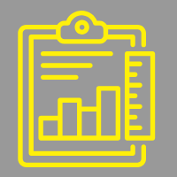 Yellow outline of a clipboard with a bar chart and ruler on it