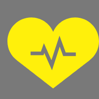 Yellow heart with a heartbeat line inside on a gray background