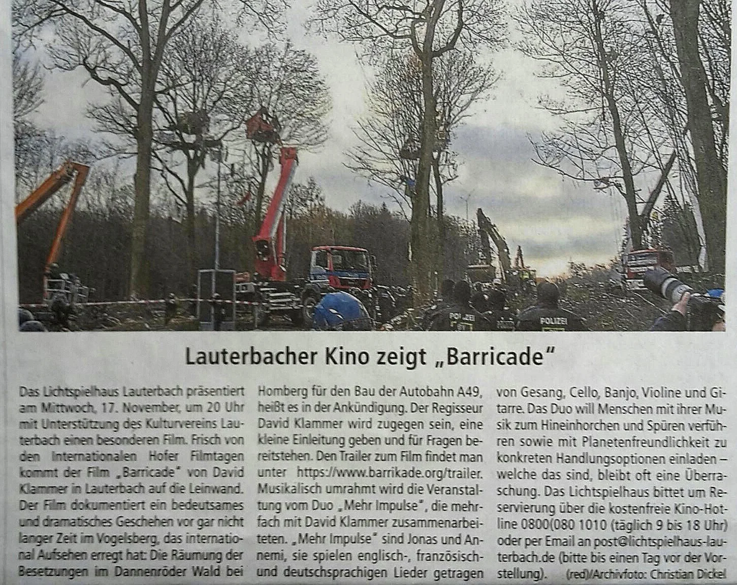 Oberhessische Zeitung schreibt über Barrikade