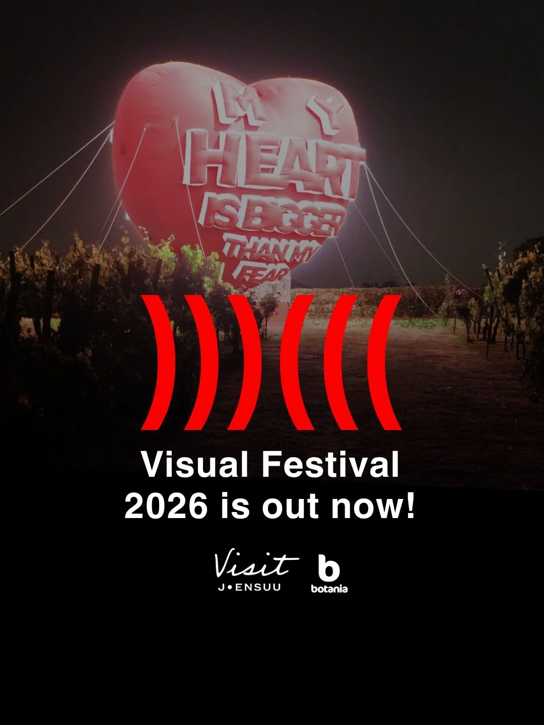 )))((( VISUAL FESTIVAL 19.&ndash;22.11.2026 )))(((
✨ Vuoden 2026 teokset on julkaistu &ndash; ja ennakkoliput ovat nyt myynniss&auml;! Visual Festival palaa Botanian ulkopuutarhaan marraskuussa, ja mukana on 12 vaikuttavaa teosta. T&auml;m&auml;n vuo