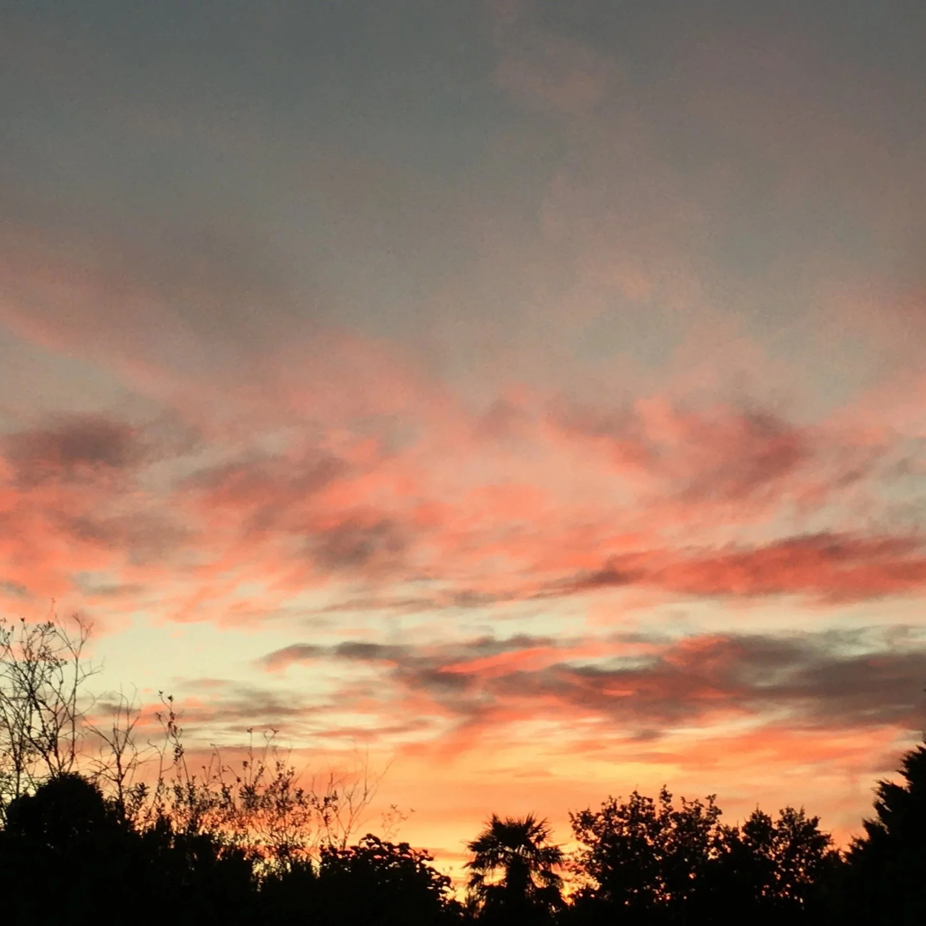 Sunset with pink and orange sky.