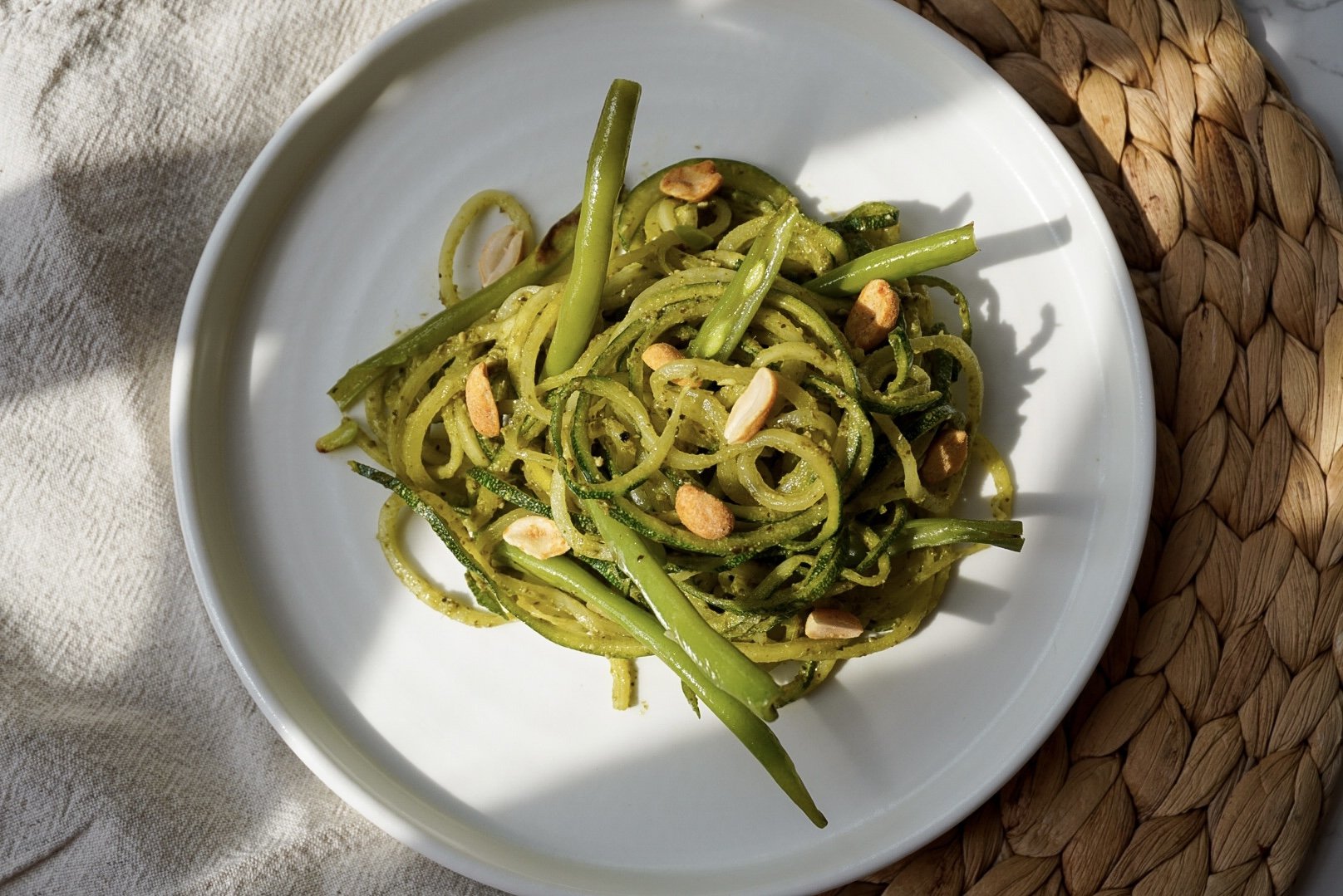 Pesto Zoodles and Garlic Buttered Green Beans