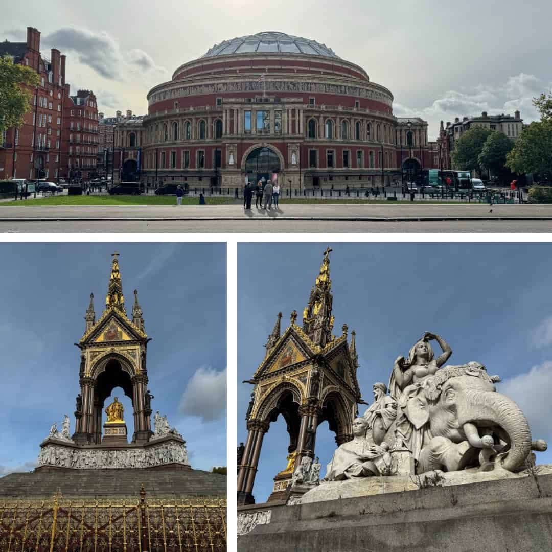 Royal Albert Hall and Albert Memorial Kensington - free London landmarks for budget travel with young adults