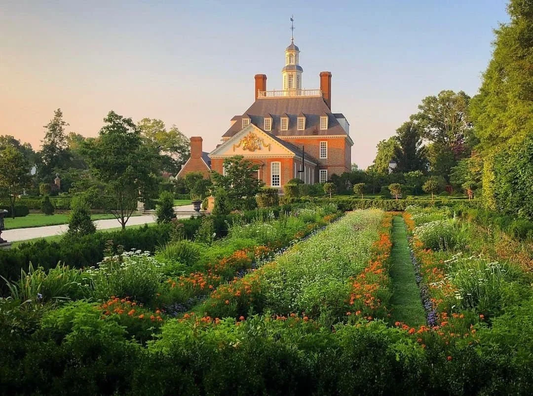 A front view of the Governor’s Palace in Colonial Williamsburg.