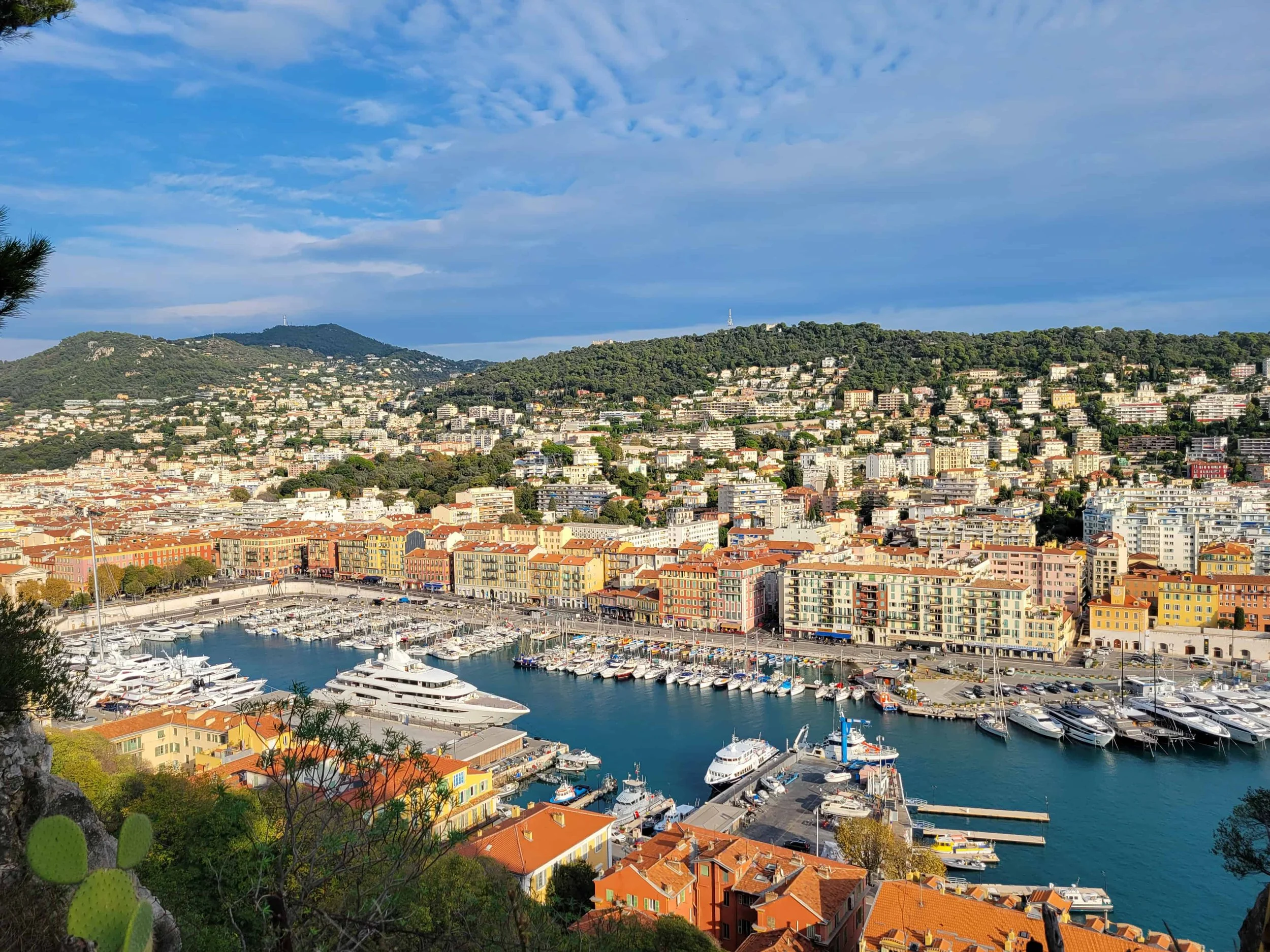 Aerial view of Port Lympia Nice France from the top of Colline du Chateau Castle Hill