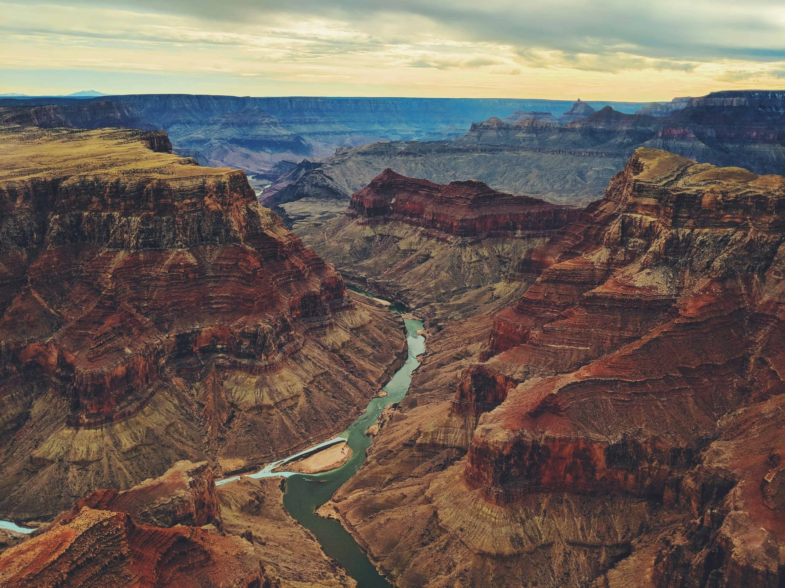 Aerial view of the Grand Canyon and Colorado River on a helicopter tour from Las Vegas.
