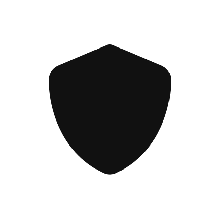 A black shield icon on a white background.