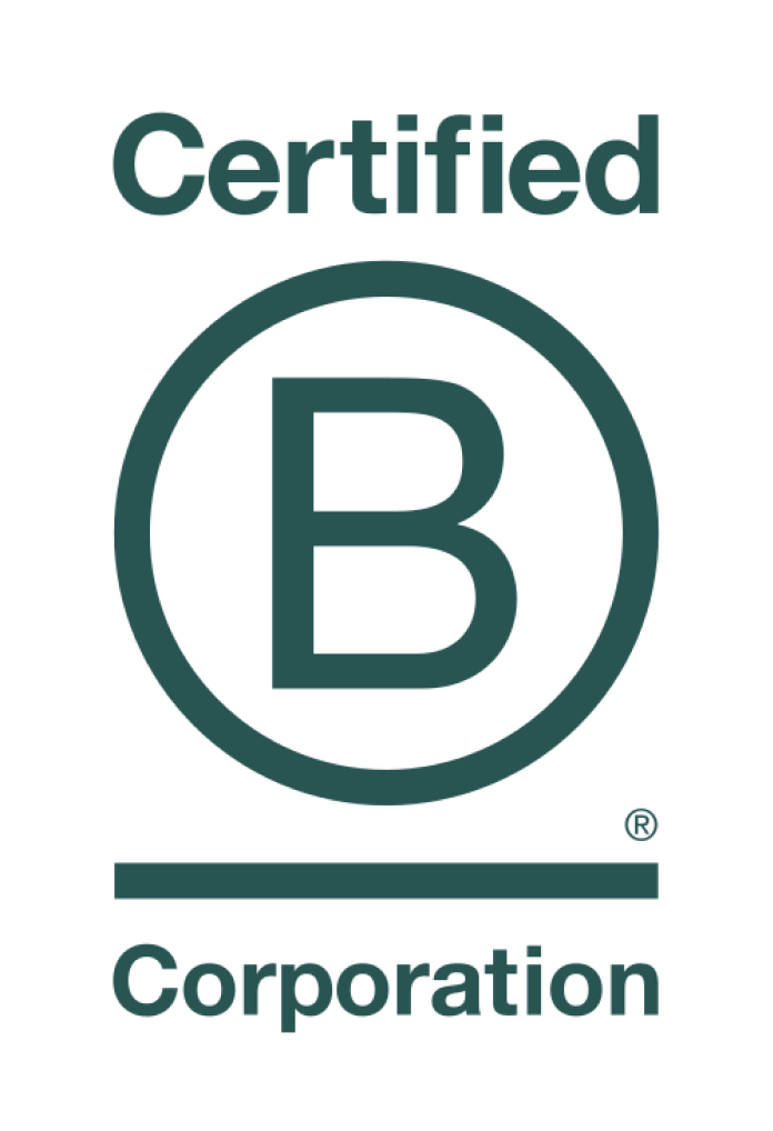 A certification badge with a large letter 'B' inside a circle, the words 'Certified' above and 'Corporation' below, and a registered trademark symbol.