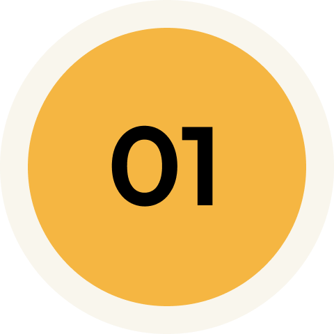 A round yellow button with a white border, displaying the number '01' in black.