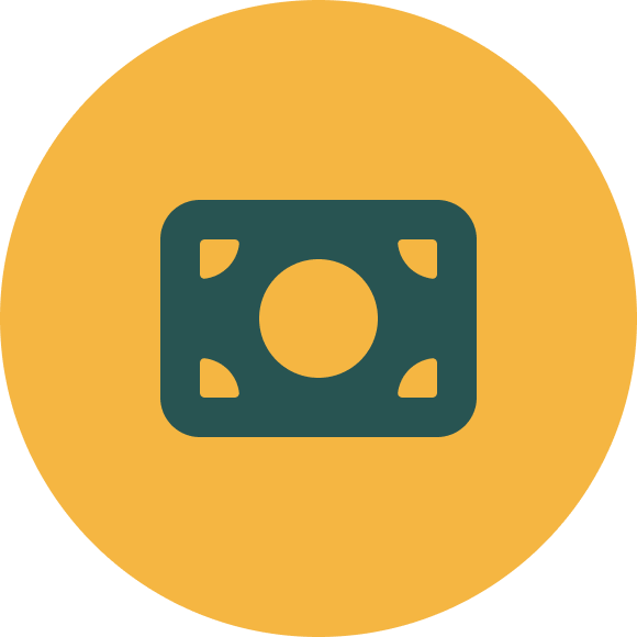Icon of a camera viewfinder with a circular lens in the center, on a yellow background.