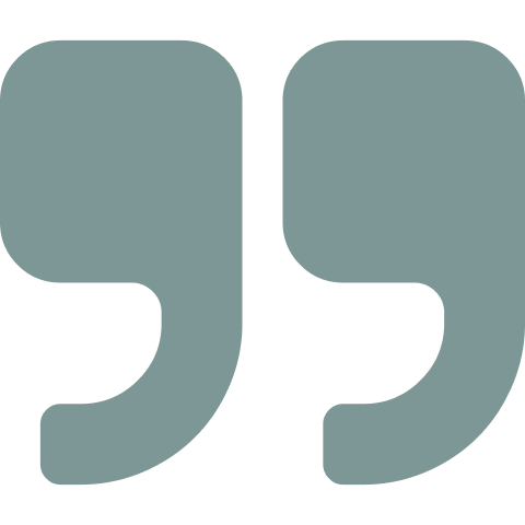 Large quotation marks in dark teal color.