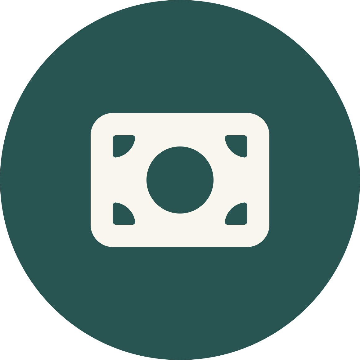 Icon of a camera viewfinder within a dark circle.