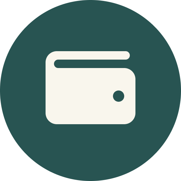 Icon of a closed wallet with a single button or snap.