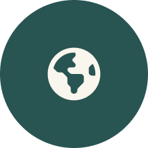 Icon of the Earth or globe with continents, on a dark circular background.