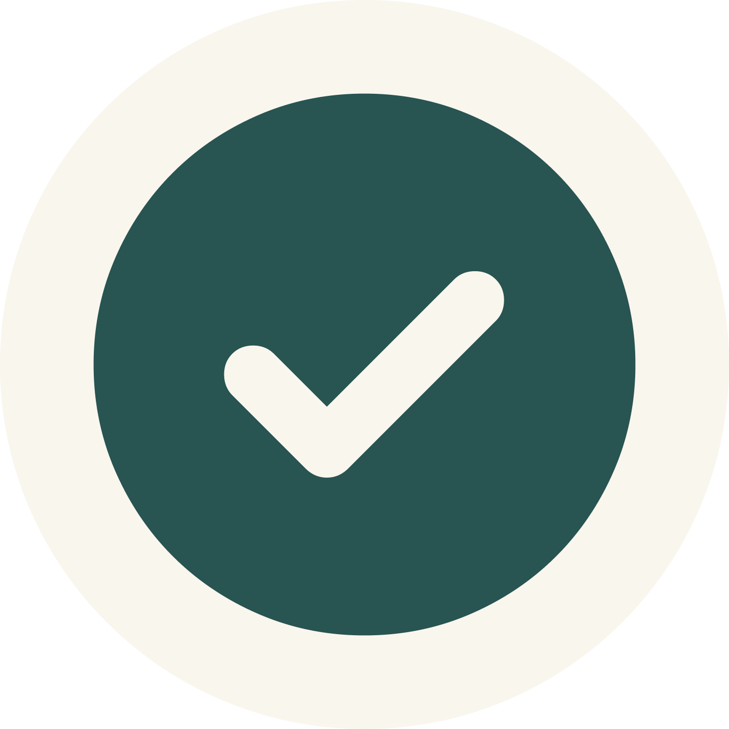 A circular icon featuring a green background with a white checkmark, surrounded by a white ring.