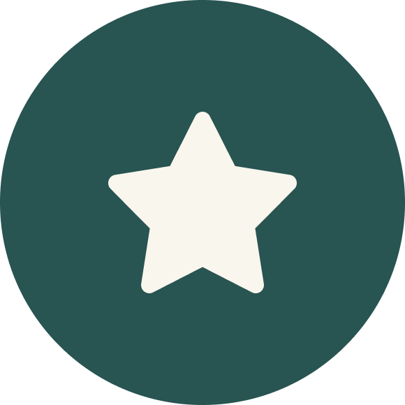 Icon of a white five-pointed star on a dark teal circular background.